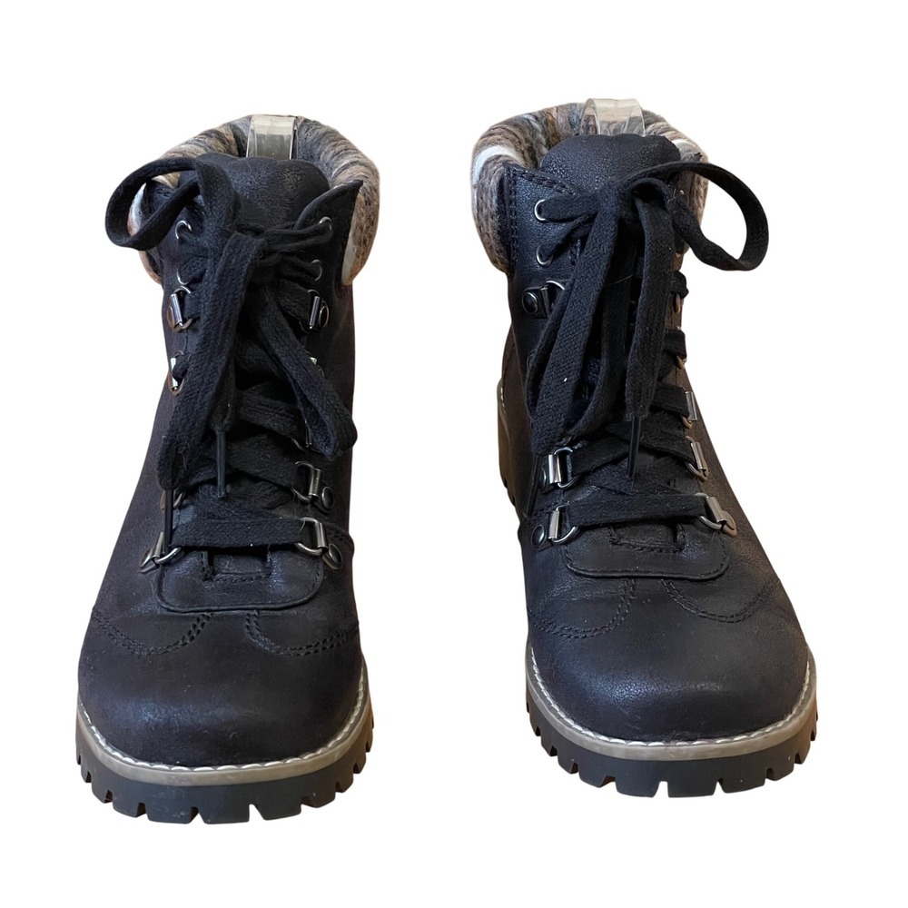 Cliffs by White Mountain Black Lace Up Ankle Boots with Cozy Knit Collar Size 7